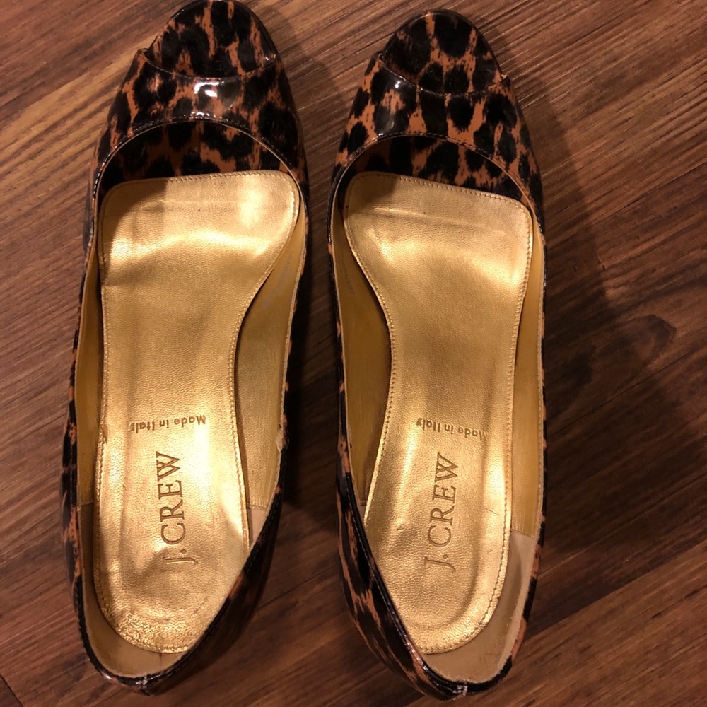 JCREW peep toe leopard heels